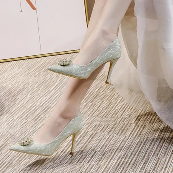 Diamond high -heeled shoe sequin pointed fine heel single shoes - Picture 4 of 6